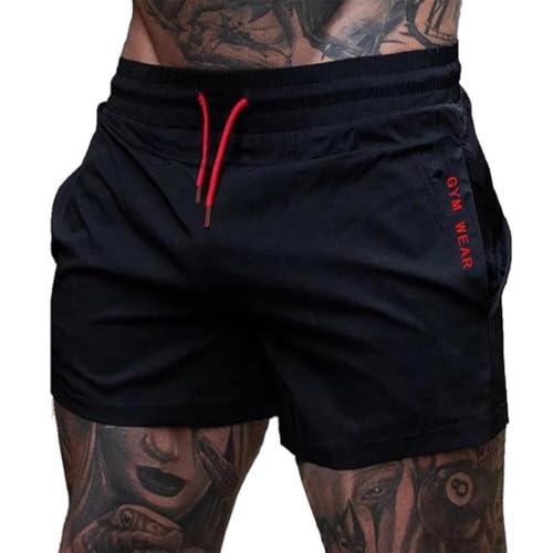 maytopia Pantalones cortos deportivos para correr para hombre de 5 pulgadas, de secado rápido, pantalones cortos de gimnasio ligeros con bolsillos, Negro/Rojo, X-Large