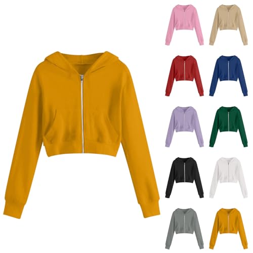 Hoodies for Teen Girls Cropped Long Sleeve Zip Up Jacket Workout Hooded Sweatshirt Y2K Girls Cute Crop Coats Clothes