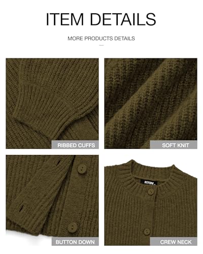 BTFBM Cardigan Sweaters for Women Chunky Knit,Army Green,S - image 6