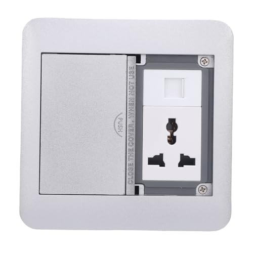 YUKERMARB Caja de Tomacorriente de Escritorio Regleta Empotrada de Aleación de Aluminio 2 Tomacorrientes de 3 Clavijas 2 Puertos de Red 4000W 16A Caja de Enchufe de Piso de Doble Puerta para Piso de