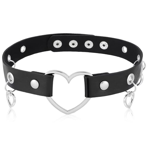 LIQWEI 1 Stück Schmuck Punk Herz Choker, PU Leder Choker Einstellbar KragenChoker LederHalskette Halsband Anhänger Halsband Gothic Leder Halsreif