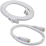 Cat 6 flaches Ethernet-Kabel, RJ45, Netzwerkkabel, Netzwerkkabel, Internetkabel für Heimbüro, Netzwerk, Router, Modem, kompatibel mit PS3, PS4, PS5, 2 m, Weiß, 2 Stück