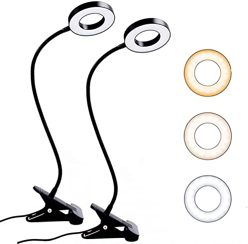 ICDLTJ Clip On Reading Light, 48 LED USB Reading Lamp with 3 Color Modes 10 Brightness Eye Caring, 360° Flexible Gooseneck Clip On Lights for Beds/Headboard/Office