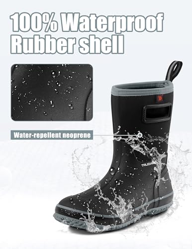 Image of Trudave Rubber Rain Boots for Men, Neoprene Waterproof Rain Boots, Mid Calf All-Season Mud Boots, Insulated Warm Outdoor Work Shoes for Hunting, Gardening, Farming, Yard Working
