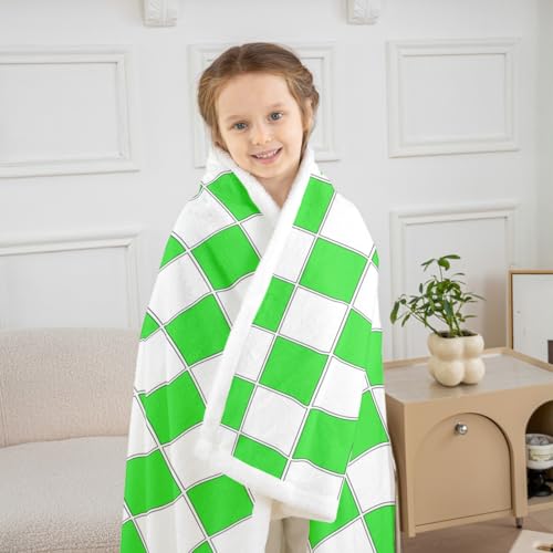 Image of Erosebridal Initial Letter L Sherpa Blanket Pink and White Checkered Fuzzy Plush Throw Cute Monogram Plaid Fleece Blanket for Kids Girls Women,Kawaii Gingham Grids Decor for Bed Couch Queen 90 inchx90 inch