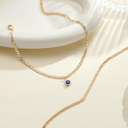 Image of Ritach Ankle Bracelets for Women - Silver /Gold Plated Stainless Steel Anklets for Women Waterproof Layered Cuban Link Figaro Chain Heart Anklets Set Summer Beach Jewelry Gifts