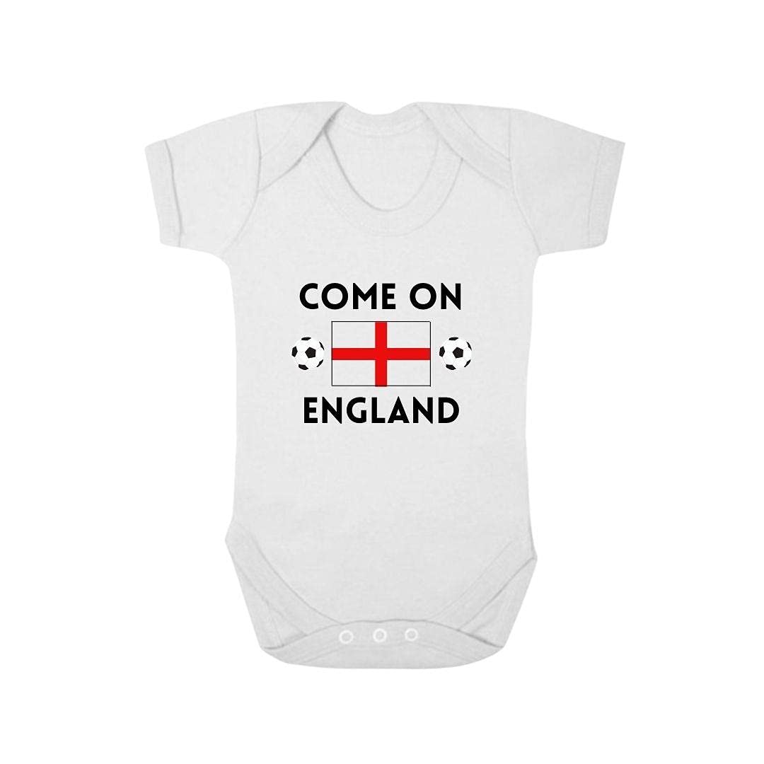 Second Ave Come on England Football Euros Baby Grow Vest White Shortsleeve Babygrow Bodysuit