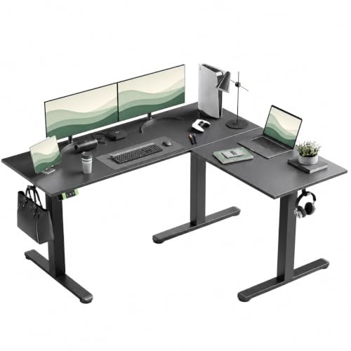 Image of Claiks Electric L-Shaped Standing Desk with Dual Motors, 59Inch Black