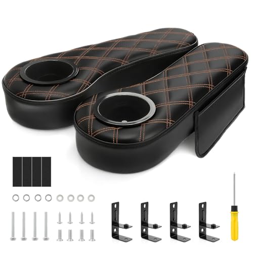 CartClan Univeisal Golf Cart Armrest with Cup Holder, No Drilling Golf Cart Armrest Suitable for Club Car EZGO Yamaha Golf Carts, Only Fits 1 in Square Tube-Black
