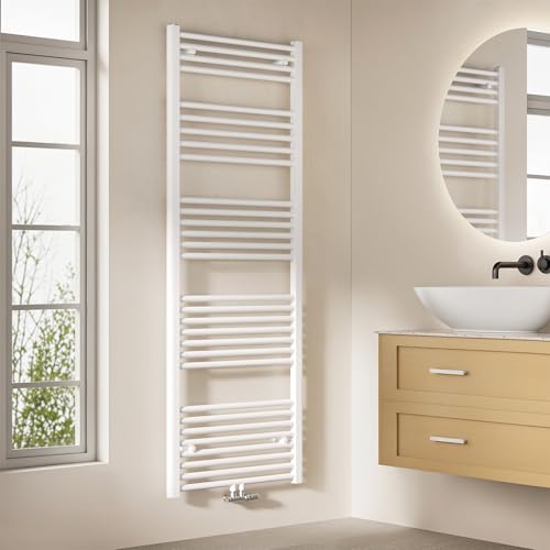 EMKE Badheizkörper Gerade 160x60 cm - Handtuchheizkörper mit Mittelanschluss, Effizienter Handtuchwärmer Handtuchtrockner Handtuch Heizkörper Bad, Weiß, 762W