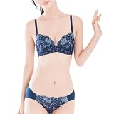 ブラセット【楽ちん&締め付けないのに自然な美胸+脇スッキリで揺れ防止】 パッド付き フランスタンダード004 ブラジャー ショーツ セット ブルー,B65