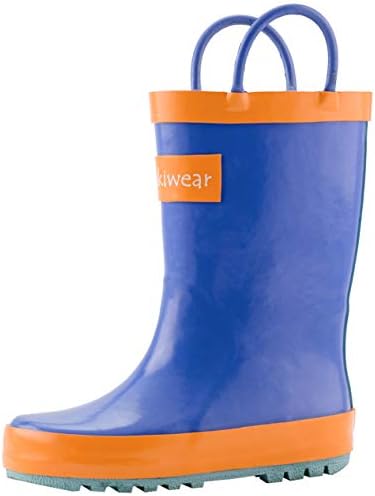 OAKI Kids Rain Boots with Easy-On Handles, Blue, Orange & Aqua, 2 Little Kid