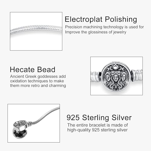 Hecate Charm Bracelet for Women 925 Sterling Silver Snake Chain Goddess Hekate Bead Bracelets Triple Moon Wiccan Pagan Magic Witchcraft Amulet Jewelry Gifts3