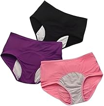 VAGMI Women's Leak Proof Underwear for Low to Medium Flow, Reusable Odour and Stain Free Cotton Anti-Bacterial Menstrual Period Panties (Assorted) - Set of 3
