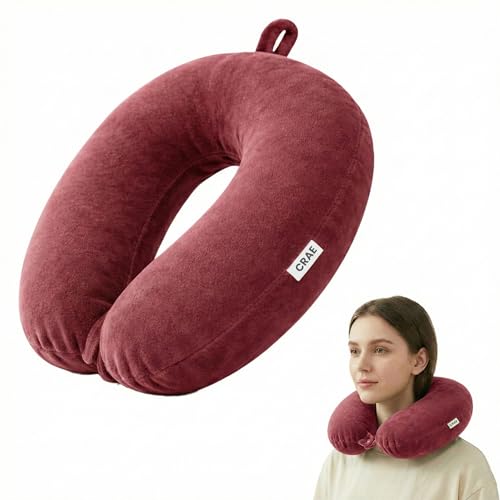Image of CRAE Travel Neck Pillow for Men & Women | Soft Fibre Cushion for Flight, Car & Train | Soft Velvet Fabric with Attachable Snap Strap | Cervical Support for Neck Pain Relief.Pack of 1(Romantic Rani)