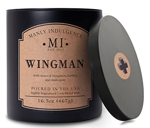 Manly Indulgence Wingman Scented Candle for Men 16.5 oz | 2 Wick & 2X Intense Fragrance | Bergamot, Leather & Mahogany | Up to 60 Hour Burn, Soy Blend Wax, USA Poured - Classic+ Collection