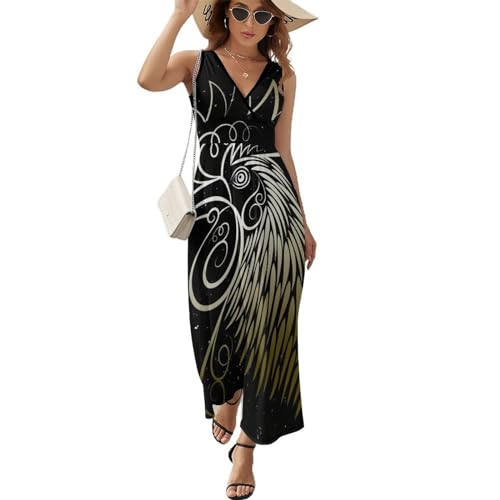 Robe longue d'été sans manches Coq Noir pour femmes au style maxi col V décontracté