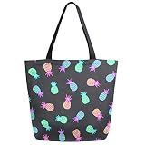 ZzWwR Cute Colors Pineapple Large Canvas Shoulder Tote Top Handle Bag for Gym Beach Travel Shopping