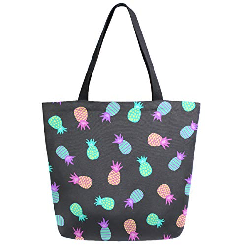 Zzwwr Cute Colors Pineapple Large Canvas Shoulder Tote Top Handle Bag For Gym Beach Travel Shopping #TOP5