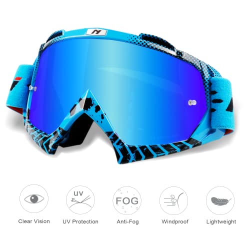 Nenki Dirt Bike Goggles Mtb Otg Over Glasses Motocross Goggles For Men Women Motorcycle Goggles Mx Atv Goggles Off Road Goggles Anti Fog Uv Protection Blue Tinted Lens #TOP5