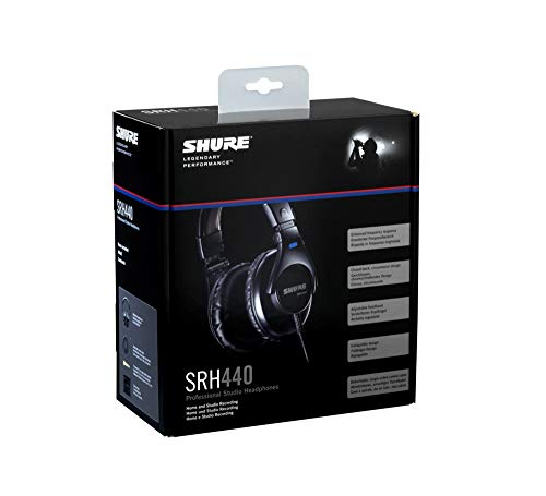 Image of Shure SRH440 Professional Studio Headphones, Enhanced Frequency Response and Extended Range for Home and Studio Recording, with Detachable Coiled Cable, Carrying Bag and 1 /4 inch Adapter (SRH440)