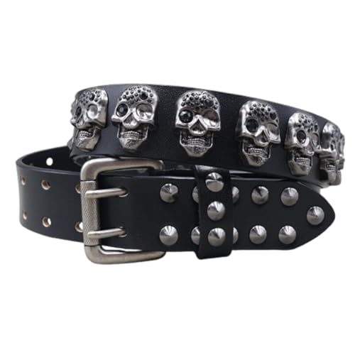 Ceinture cuir véritable robuste avec clous et rivets tête de mort