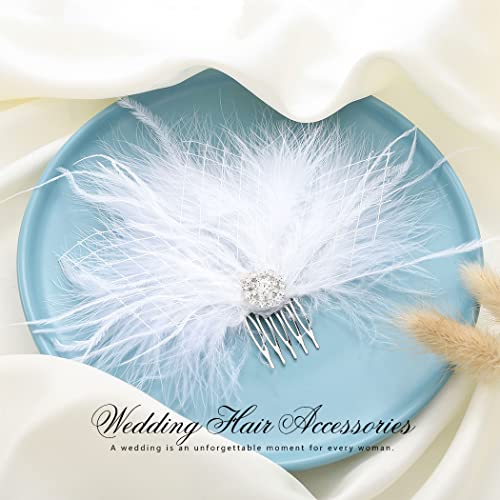 Latious Wedding Bride Flapper Feather Hair Comb White Crystal Gatsby1920S Hair Clip Fascinator Hair Accessories Prom Bridal Hair Jewelry For Women And Girls #TOP1