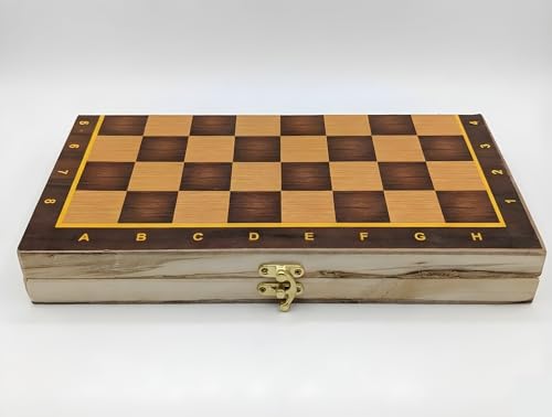 Image of 12 Inches Wooden Handmade Foldable Chess Board Set with Pieces and Queens for 2 Players for Kids and Adults (12x12 Inches, Brown)