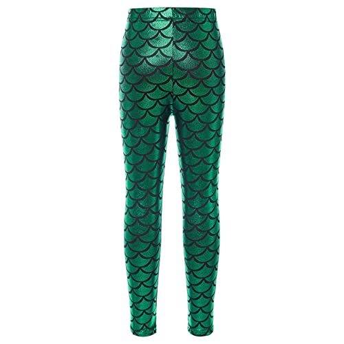 Kids Girls Mermaid Leggings Shiny Metallic Stretch Fish Scale Dance Tights Long Pants Trouser3