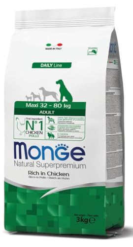 Monge Natural Superpremium Adult, per di Tutte Le Razze (Cibo Secco per Cani tra 32 e 80 kg, con Pollo, Molto Ricco di Fibre e vitamine, 12 kg)