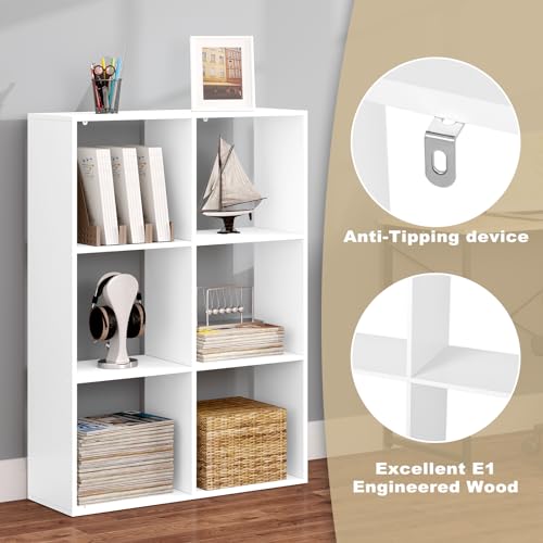 WOLTU Bücherregal mit 3 Ebenen, Regal mit 6 Fächern für Wohnzimmer Küche Büro, Standregal mit Kippschutz, als Raumteiler Aktenschrank… – Ansicht 6