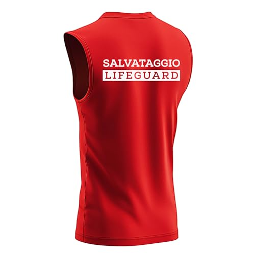 Canottiera Bagnino Salvataggio ad Alta VISIBILITA' - Canotta Uomo/Donna per Bagnino, Tessuto 100% Cotone Ideale per Mare/Piscina (IT, Testo, XXL, Regular, Regular)