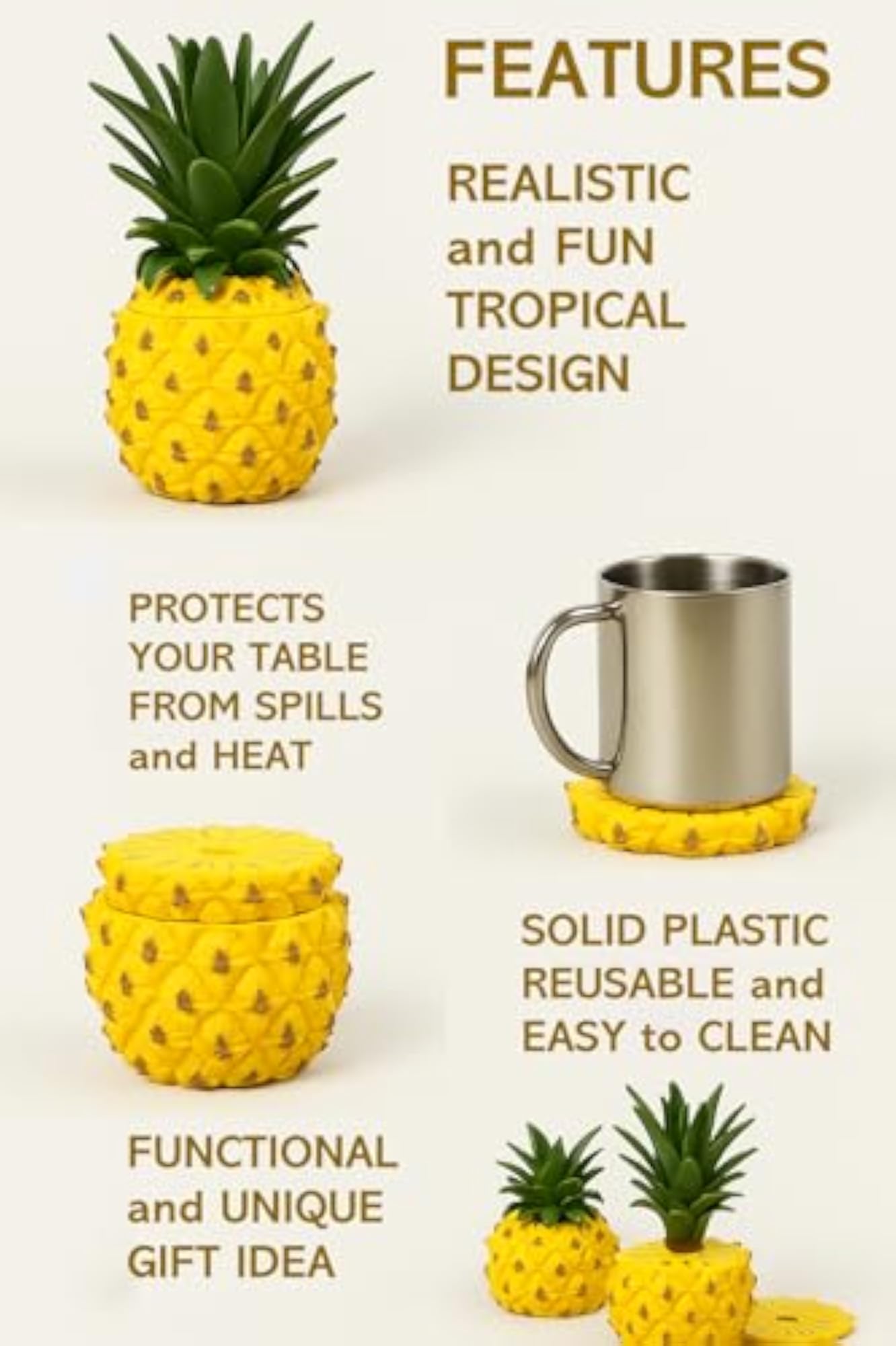 Pineapple Tea Coaster Set for Cups & Mugs, Unique Fruit-Themed