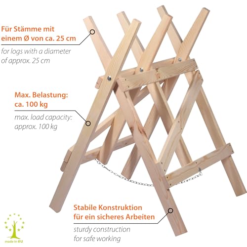 dobar® green label 56080FSCe Sägebock klappbar | Sägehilfe Massivholz | Sägegestell für Kaminholz | Holzsägebock bis 25cm Ø | Kiefer | 64 x 64 x 94 cm
