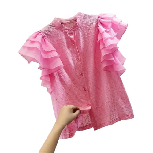 Camisa de cuello alto sin mangas con volantes para mujer, estilo vintage, holgada, casual, a juego con todo el mundo, Pnnrk, M