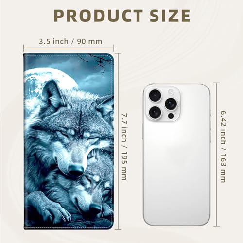 RFID Blocking Leather Wallet for Women and Men, Wolf Hugging a Wolf Compact Bifold Credit Card Holder with RFID Protection, Small Ladies Slim Minimalist Wallet3