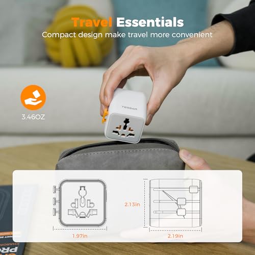 Image of TESSAN Universal Travel Adapter International Plug Adapter 25W 1 AC Outlet + 2 Pin Extra Charging Ports 150+ Countries Worldwide Travel Adapter with Surge Protection with GaN Fast Technology