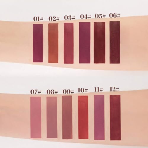 Image of evpct 12Pcs Matte Liquid Lipstick Set, Plum Mauve Maroon Wine Burgundy Red Waterproof Long Lasting Lipstick for Women,Lip Stain Lip Gloss Set Lip kit, 24 Hours Original Smudge Proof labial