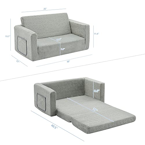 Ulax Furniture Kids Fold Out Couch 2-In-1 Children Convertible Sofa To Lounger With Soft Plush Fabric Grey #TOP5