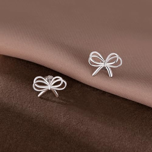 Reffeer Solid 925 Sterling Silver Bow Stud Earrings for Women Teen Girls Ribbon Stud Earrings Bowknot4
