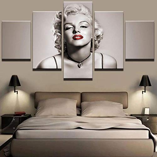 Decoración De Arte De Pared 5 Piezas Imprime En Lienzo Marilyn Monroe HD Cuadro Estilo Abstractos Moderna Inicio Decoración Lienzos 150×80 Cm,Listo para Colgar(con Marco)