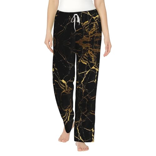 Pantalon de pyjama ample et fluide noir doré pour femme stylée