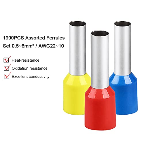 Henniu 1900PCS Virolas End Sleeve Conjunto de virolas sortidas mangas de conector de terminal 0,5~6m