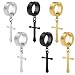 JLJ Non-pierced Clip On Hoop Earrings Set Stainless Steel Cross Dangle Drop Earrings for Women and Men