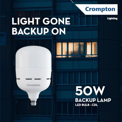 Image of Crompton 50W Backup Lamp LED Bulb | Rechargeable Inverter Bulb for Home, Office & Hotels | Up to 3 Hrs Backup | Li-Ion Battery | Surge Protection up to 4kV | Voltage Protection 440V | CDL | Pack of 1