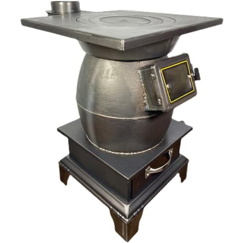 Poêle À Bois en Fonte Multifonctionnel Cuisinière À Bois Chauffage Intérieur et Extérieur, Rechaud Camping pour Ébullition d'eau, Cuisson, Barbecue(29x29x52cm)