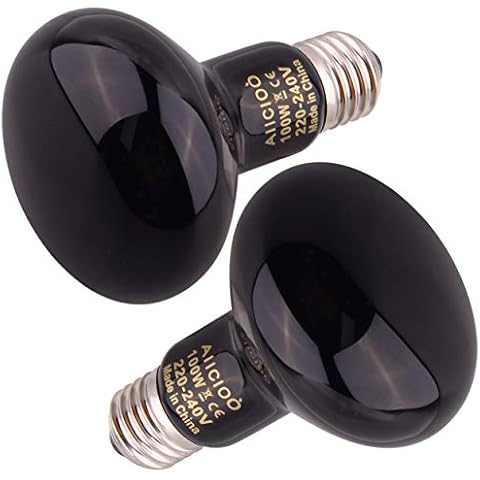AIICIOO Night Light Heat Bulb - Infrared Heating Lamp Spotlight Basking Bulb for Reptiles 100W 2PACK, Black Cover