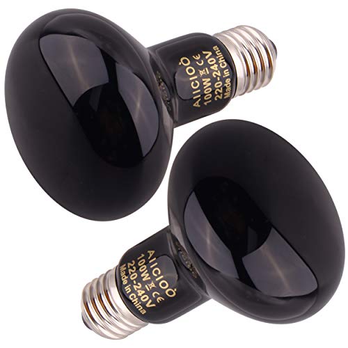 AIICIOO Bombilla de calor de luz nocturna - Lámpara de calefacción infrarroja para reptiles 100 W 2 PACK, negro Cover