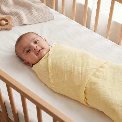 Image of The White Cradle Muslin Swaddle for Newborn Baby, Organic Cotton Wrap Lemon Yellow