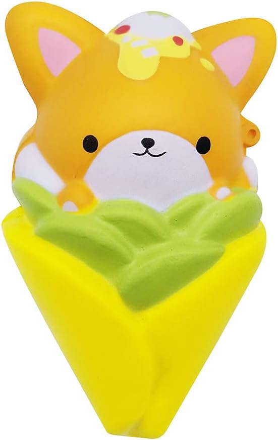 Cute Mochi Fox and Corn Squeeze Toy Squishy Toy with Cream Bread Scented Colorful Soft Novelty Kawaii Toy Hand Grip Pressure Toy Creative Toys School Office Pressure Release Toy for Kids and Adults